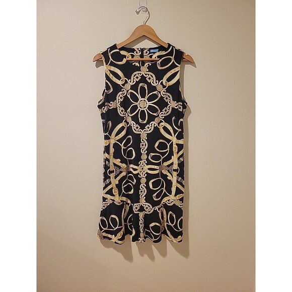 J. McLaughlin Dress Black/Gold Chain Equestrian Print Catalina Sleeveless XL - Picture 3 of 9